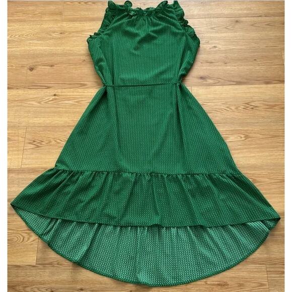 Green Polka Dot Chiffon Ruffle Dress Spring Summer Office Church Modest Travel - Picture 9 of 11